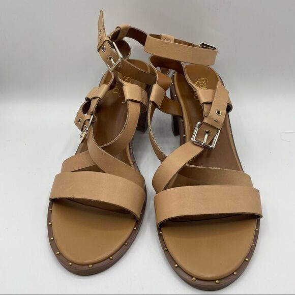 Franco Sarto Halina Leather Studded Block Heel Strappy Buckle Sandals - Picture 2 of 7